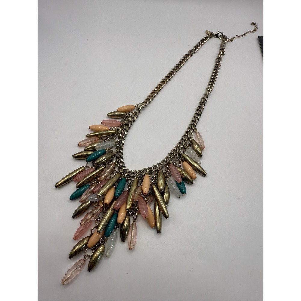 Charming Charlie Gold Tone‎ Multi Strand Bib Necklace – Pastel Lucite
